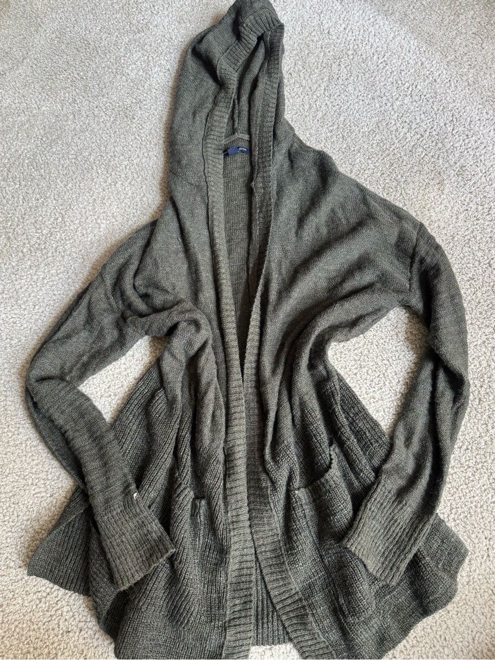 American Eagle Outfitters Hooded Open-Front Cardigan in Olive